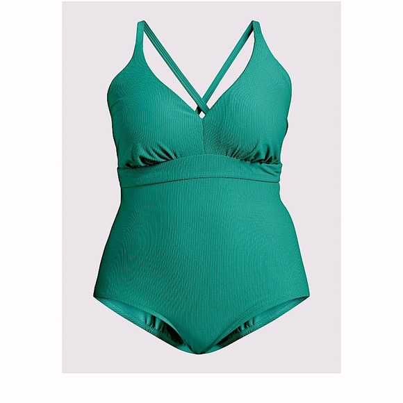 Time and Tru Women's Plus Plunge X Back One Piece Swimsuit, Size XL (16-18) - Picture 5 of 7